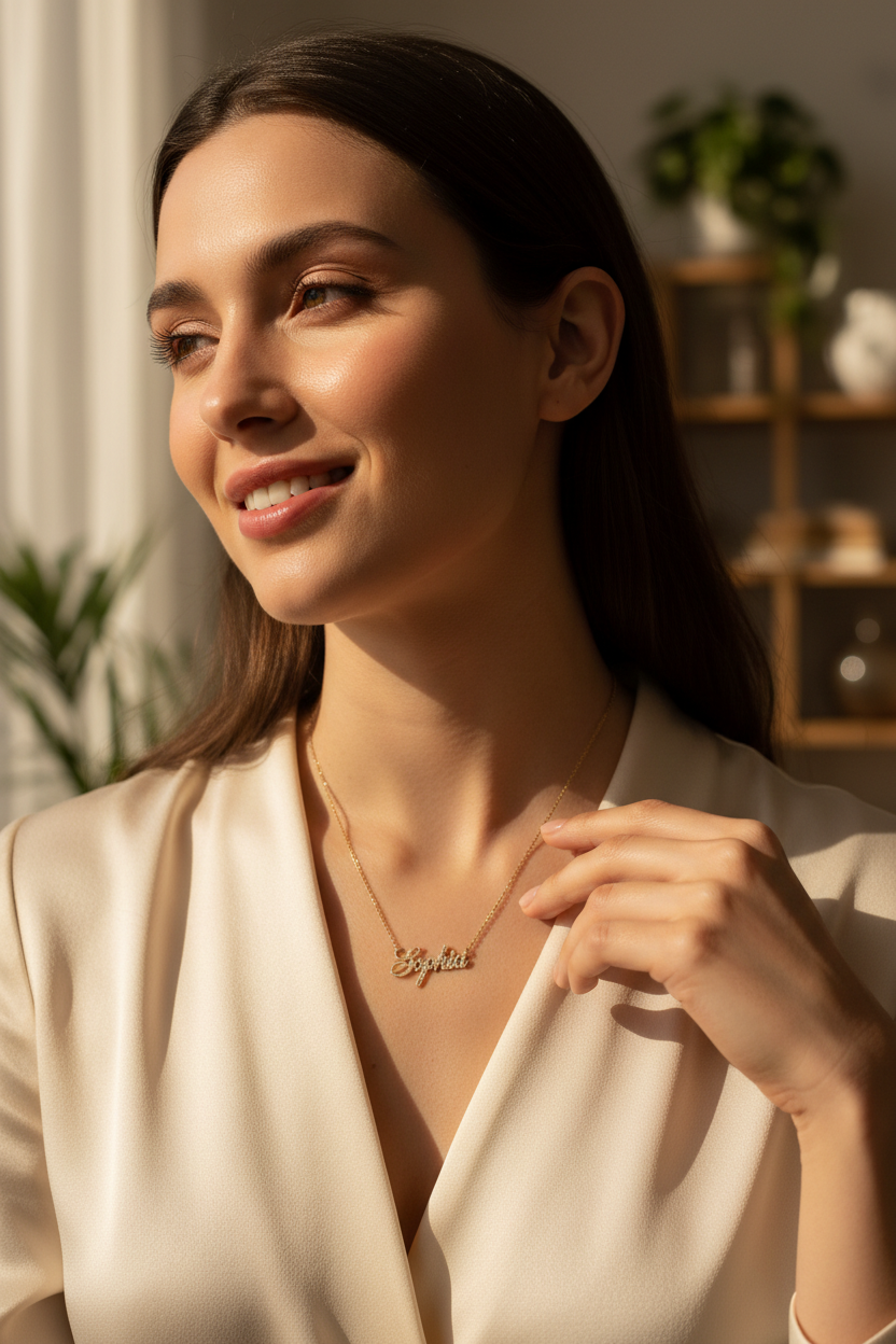 Woman wearing custom necklace